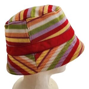The Sak Knit Multi Color Rainbow Stripe Bucket Sun Beach Resort Travel Hat NWOT